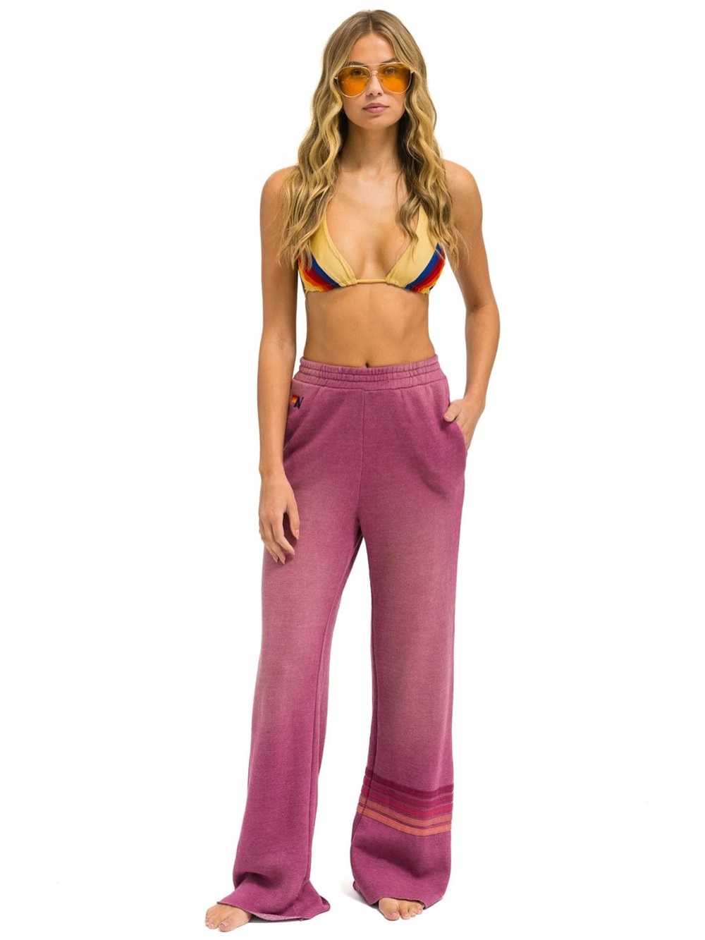 AVIATOR NATION | Rugby Stitch Wide Leg Pocket Sweatpants in Faded Berry